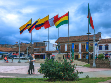 Zipaquirá, Colombia - Flags and Local People on Plaza Independencia © Mano Chandra Dhas